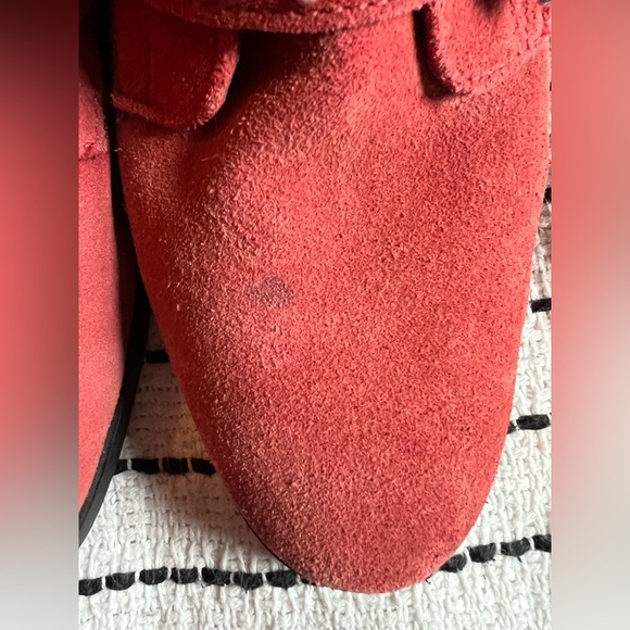 Topshop Red Suede Buckle Boho Rocker Ankle Boots, EU 38 - Picture 8 of 9